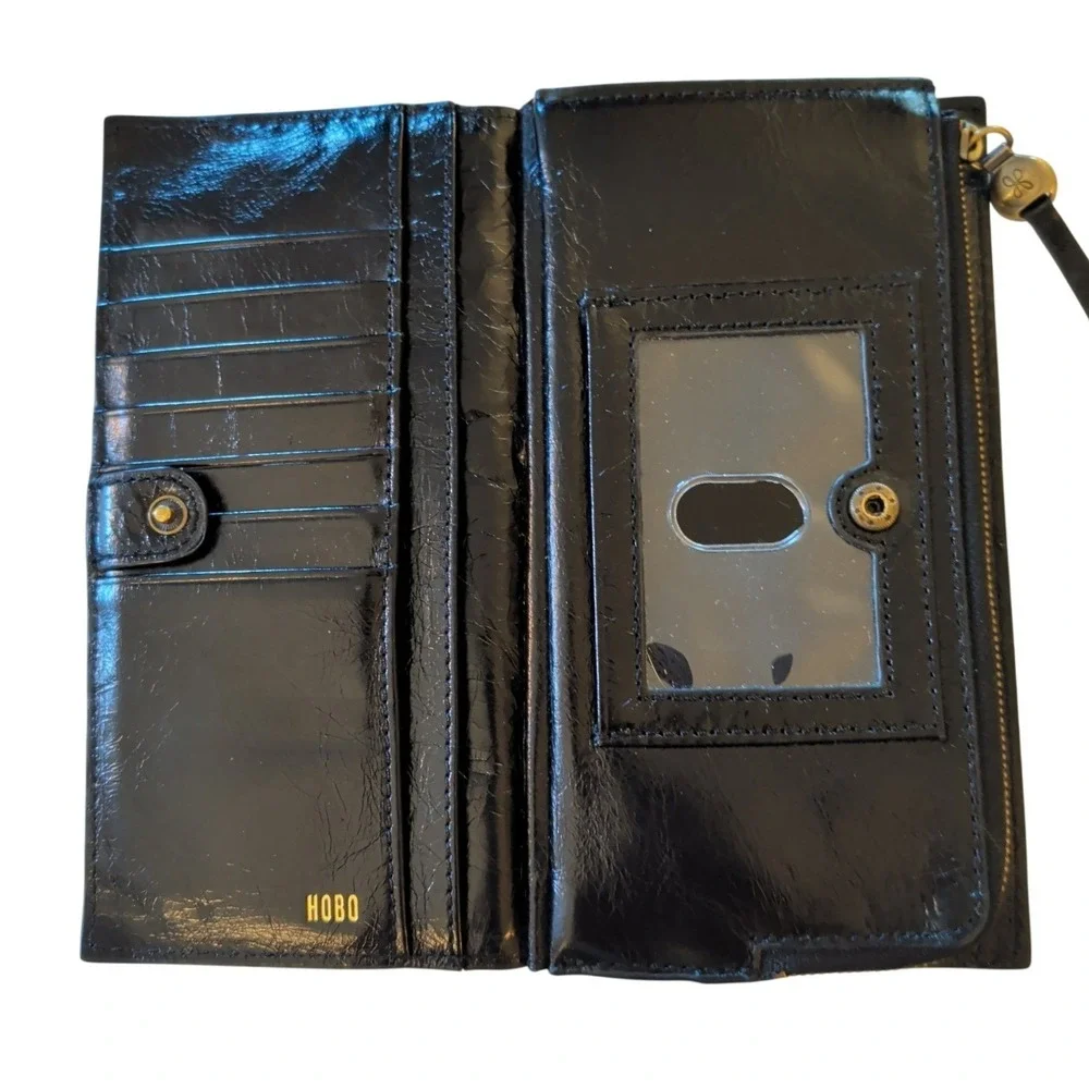 Hobo Leather Bifold Snap Closure Wallet W/ Tassel And Zipper Coin Slot Black EUC